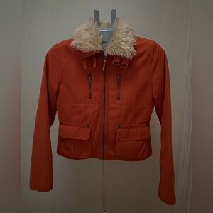 Hot Kiss Orange Utility Jacket with Faux Fur Collar